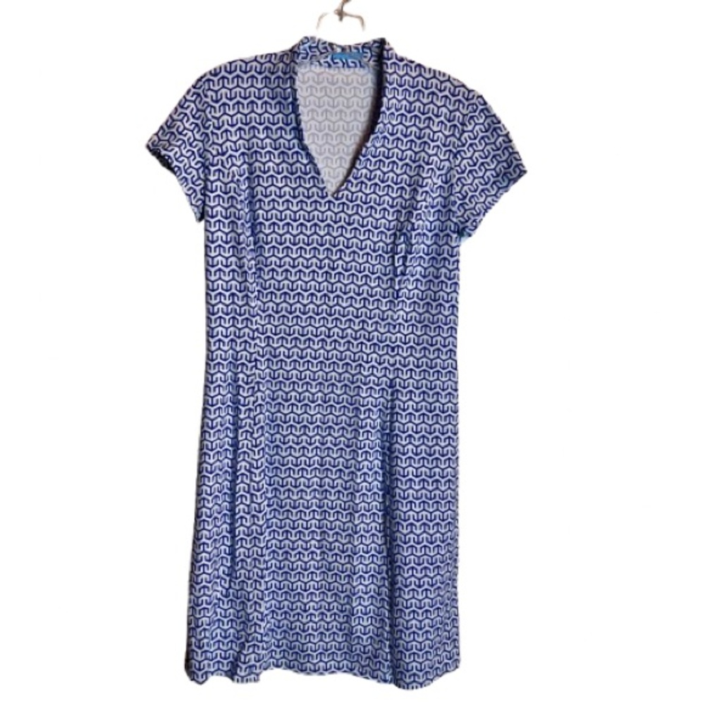 J.McLaughlin Ivana Blue and White Geometric Print Nylon Spandex Polo Dress S